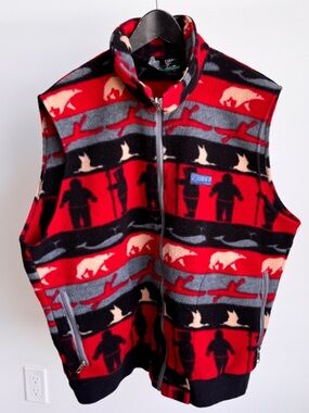 Vtg Banff Designs Polar Bear Polartec Fleece Vest XL Made in Canada Malden Mills